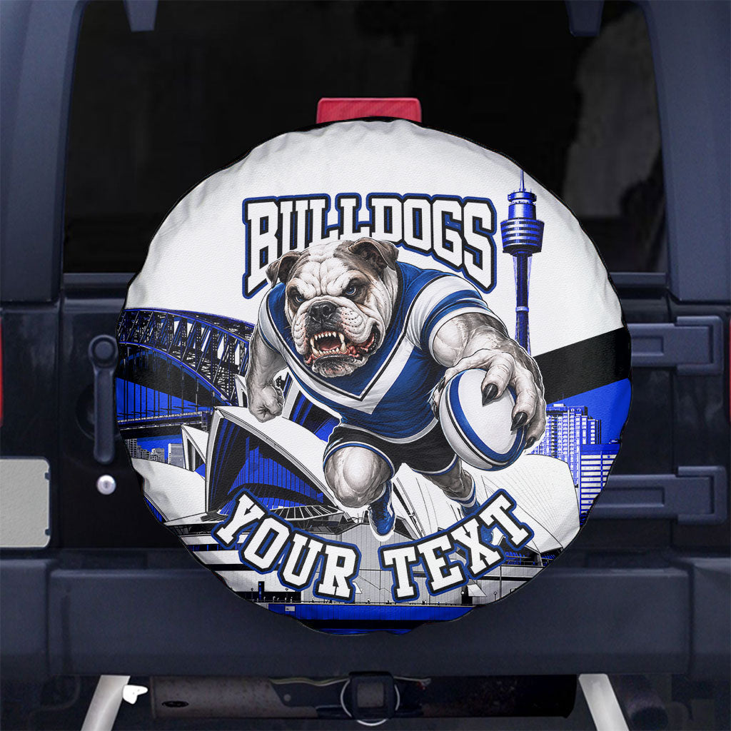 Personalised Canterbury Bankstown Bulldogs Spare Tire Cover Rugby Mascot Sydney City Skyline
