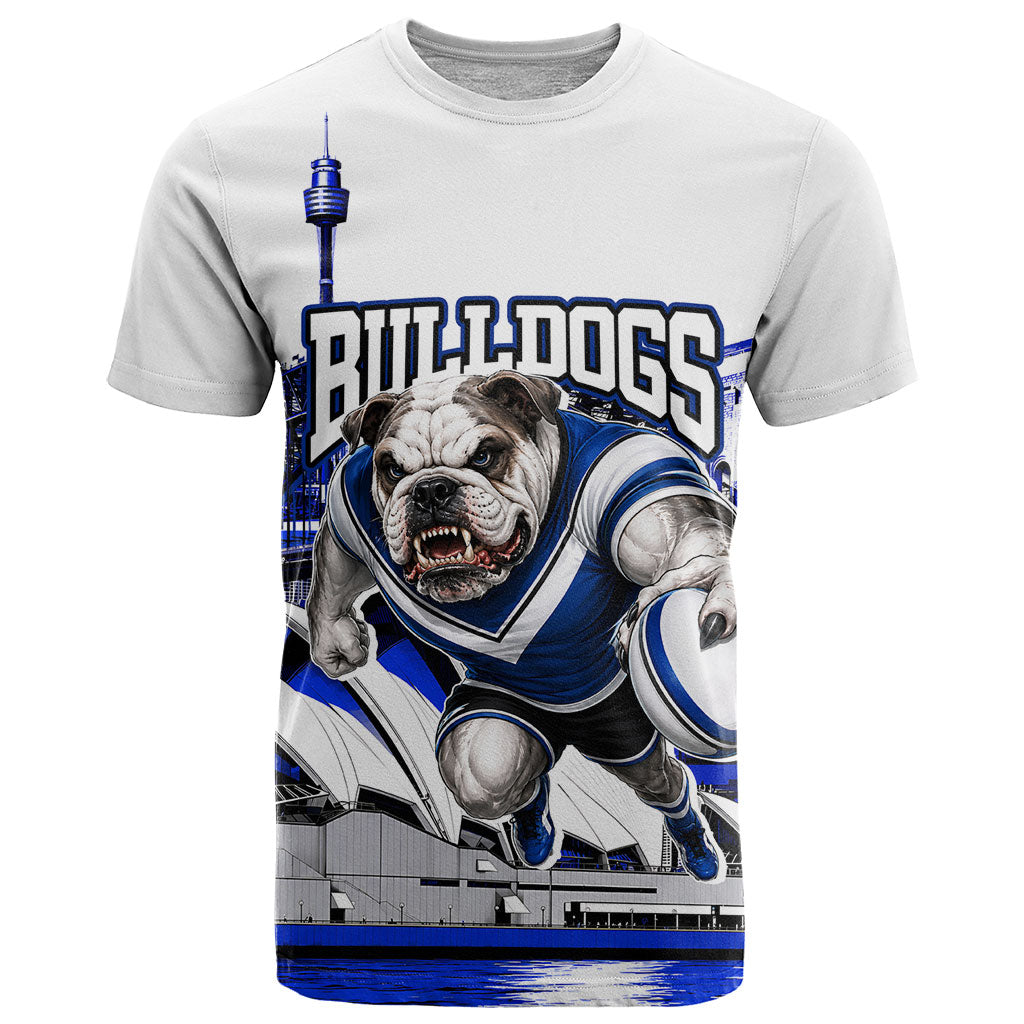 Personalised Canterbury Bankstown Bulldogs T Shirt Rugby Mascot Sydney City Skyline