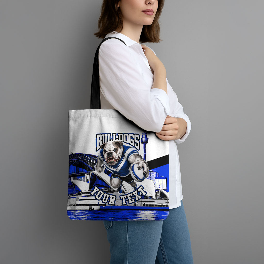 Personalised Canterbury Bankstown Bulldogs Tote Bag Rugby Mascot Sydney City Skyline