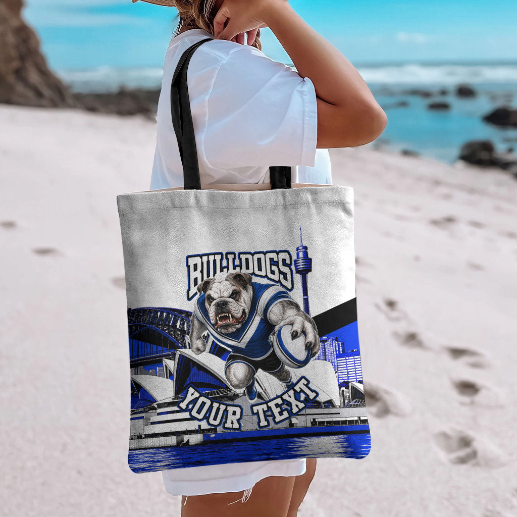 Personalised Canterbury Bankstown Bulldogs Tote Bag Rugby Mascot Sydney City Skyline