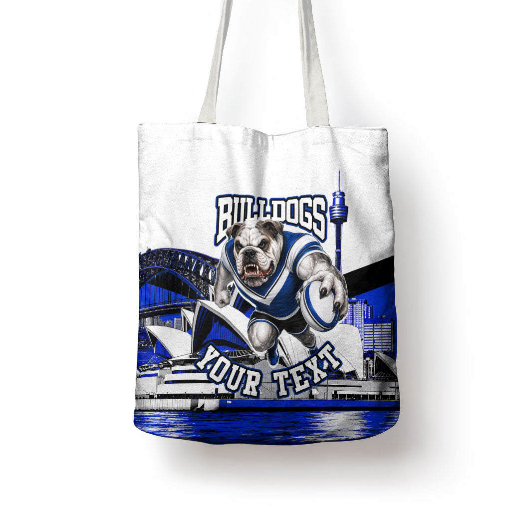 Personalised Canterbury Bankstown Bulldogs Tote Bag Rugby Mascot Sydney City Skyline