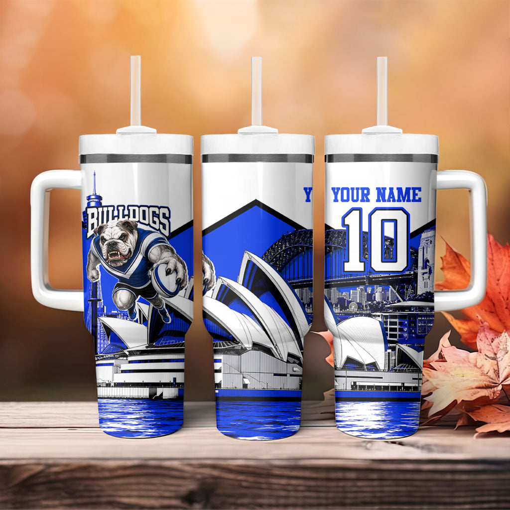 Personalised Canterbury Bankstown Bulldogs Tumbler With Handle Rugby Mascot Sydney City Skyline