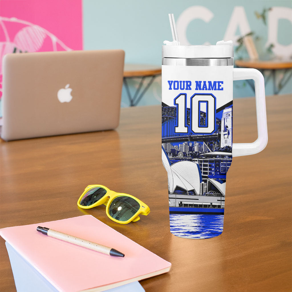Personalised Canterbury Bankstown Bulldogs Tumbler With Handle Rugby Mascot Sydney City Skyline