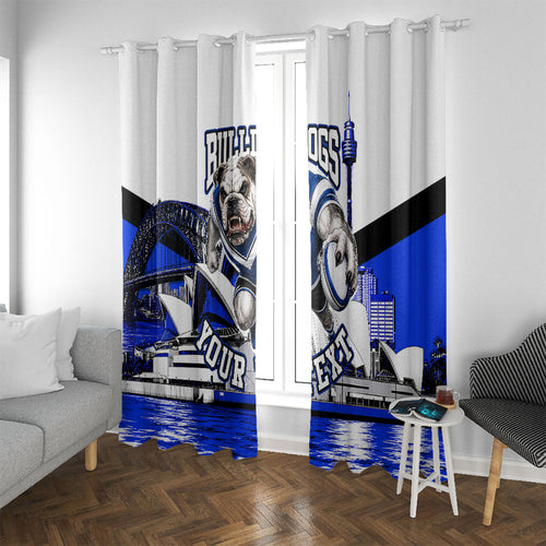 Personalised Canterbury Bankstown Bulldogs Window Curtain Rugby Mascot Sydney City Skyline