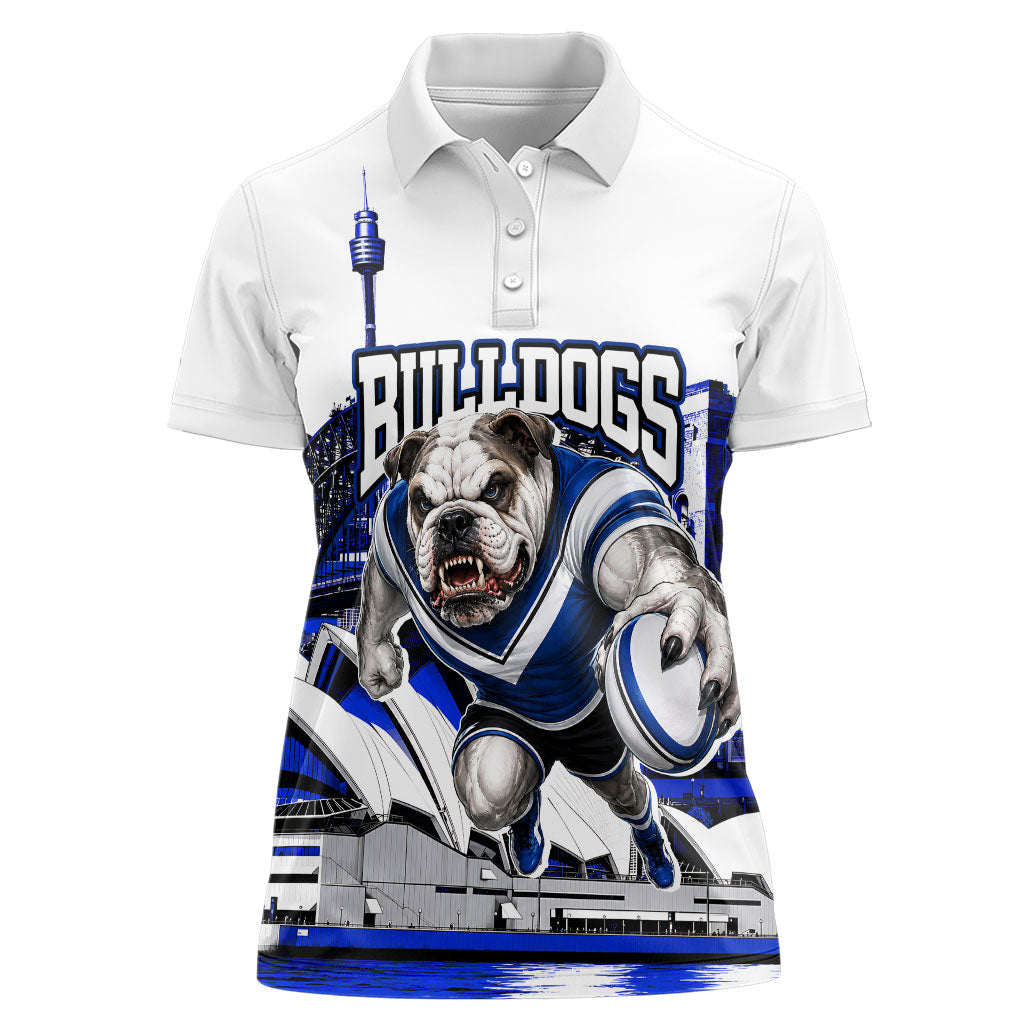 Personalised Canterbury Bankstown Bulldogs Women Polo Shirt Rugby Mascot Sydney City Skyline
