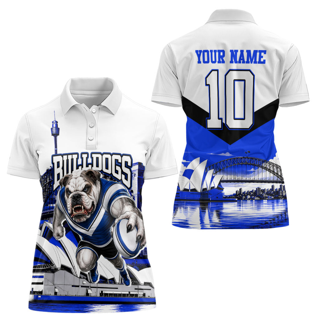 Personalised Canterbury Bankstown Bulldogs Women Polo Shirt Rugby Mascot Sydney City Skyline