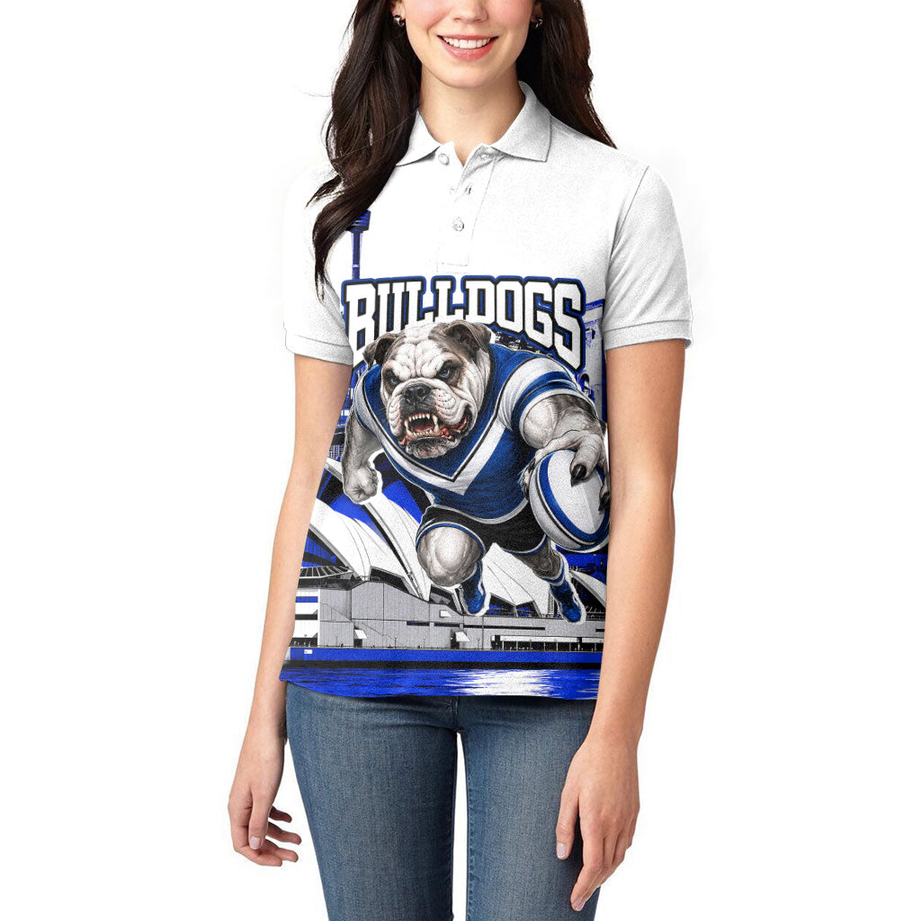 Personalised Canterbury Bankstown Bulldogs Women Polo Shirt Rugby Mascot Sydney City Skyline