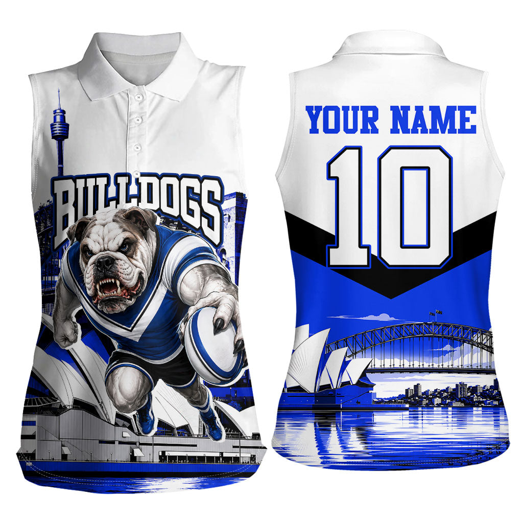 Personalised Canterbury Bankstown Bulldogs Women Sleeveless Polo Shirt Rugby Mascot Sydney City Skyline