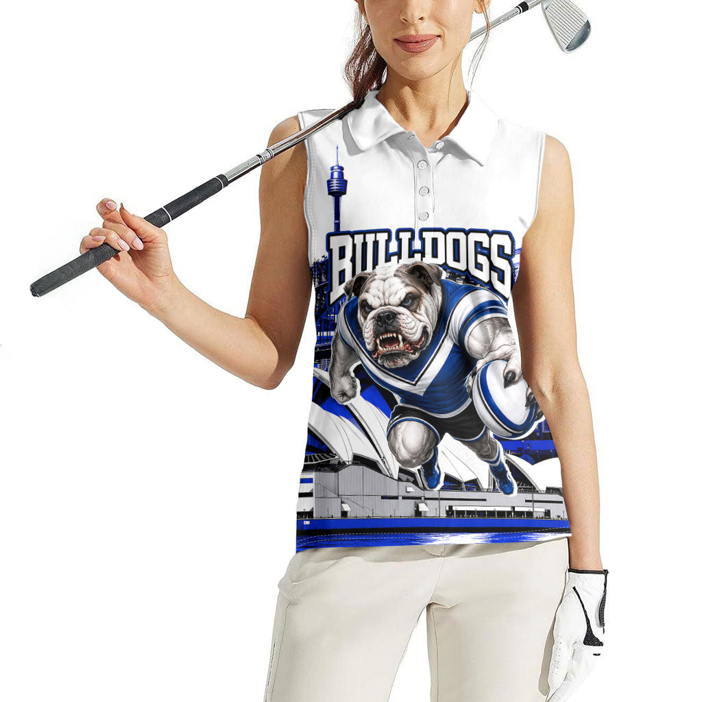 Personalised Canterbury Bankstown Bulldogs Women Sleeveless Polo Shirt Rugby Mascot Sydney City Skyline