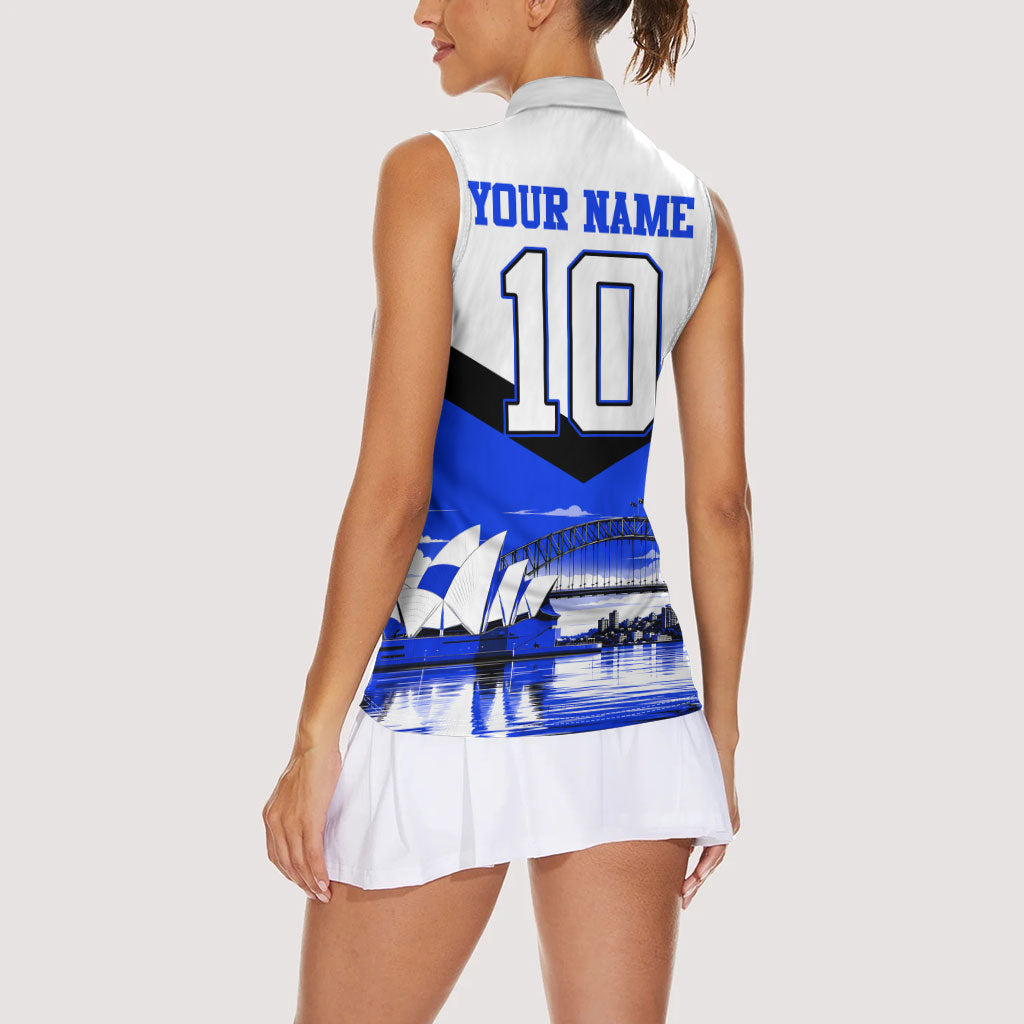 Personalised Canterbury Bankstown Bulldogs Women Sleeveless Polo Shirt Rugby Mascot Sydney City Skyline