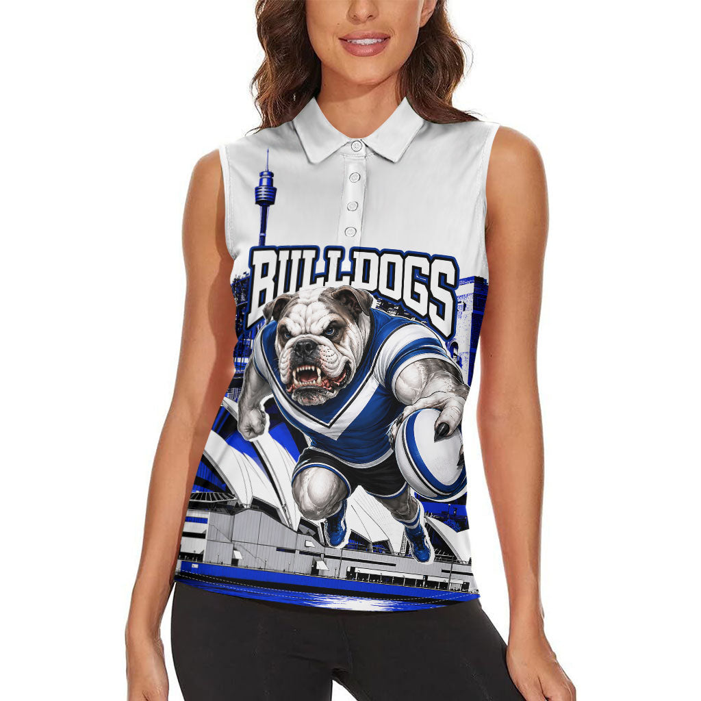 Personalised Canterbury Bankstown Bulldogs Women Sleeveless Polo Shirt Rugby Mascot Sydney City Skyline