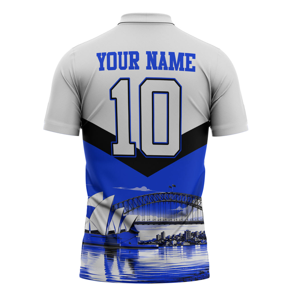 Personalised Canterbury Bankstown Bulldogs Zipper Polo Shirt Rugby Mascot Sydney City Skyline