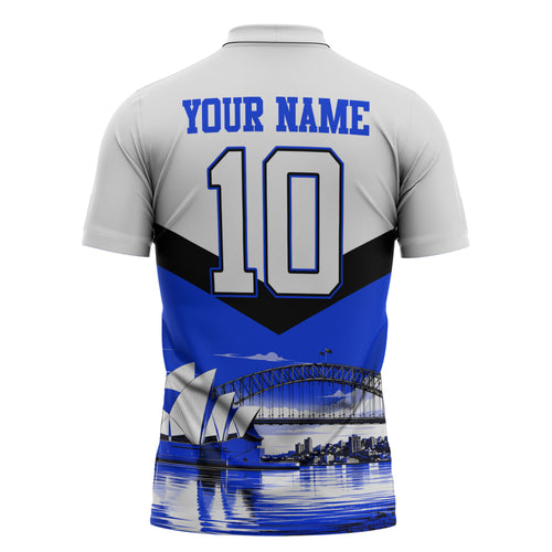 Personalised Canterbury Bankstown Bulldogs Zipper Polo Shirt Rugby Mascot Sydney City Skyline