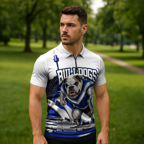 Personalised Canterbury Bankstown Bulldogs Zipper Polo Shirt Rugby Mascot Sydney City Skyline