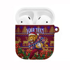 Personalized Brisbane Lions Christmas AirPods Case Australian Football Mascot - Ugly Xmas Pattern Festive