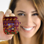 Personalized Brisbane Lions Christmas AirPods Case Australian Football Mascot - Ugly Xmas Pattern Festive