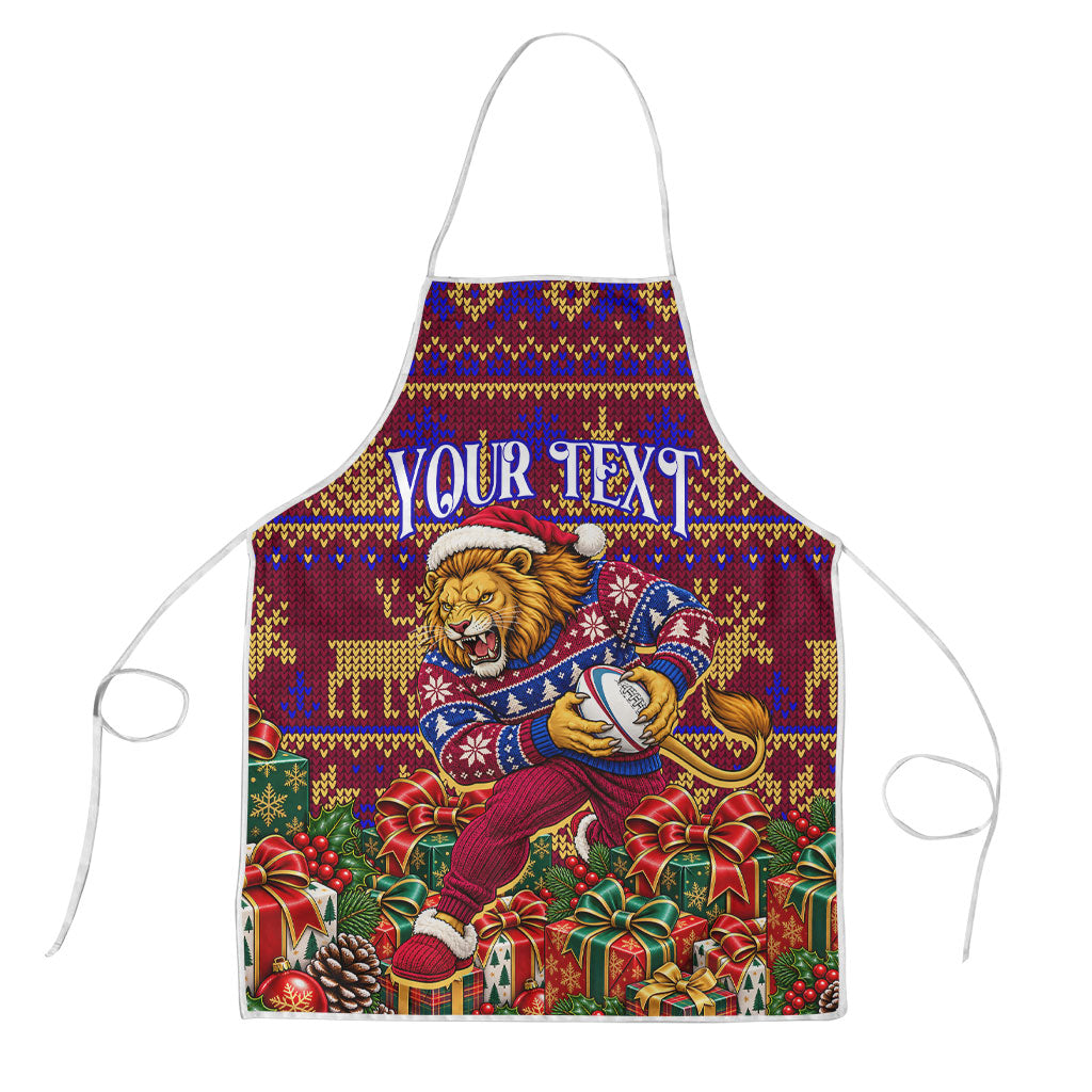 Personalized Brisbane Lions Christmas Apron Australian Football Mascot - Ugly Xmas Pattern Festive