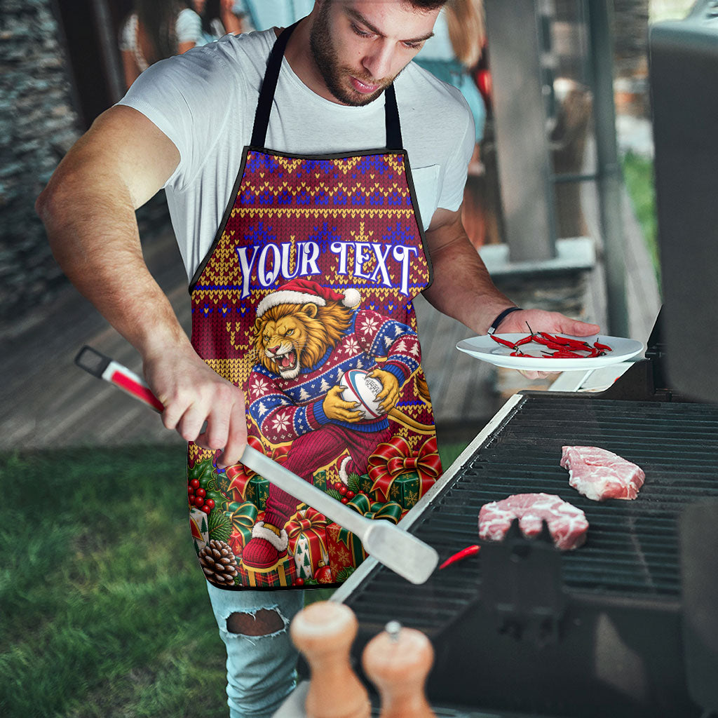 Personalized Brisbane Lions Christmas Apron Australian Football Mascot - Ugly Xmas Pattern Festive