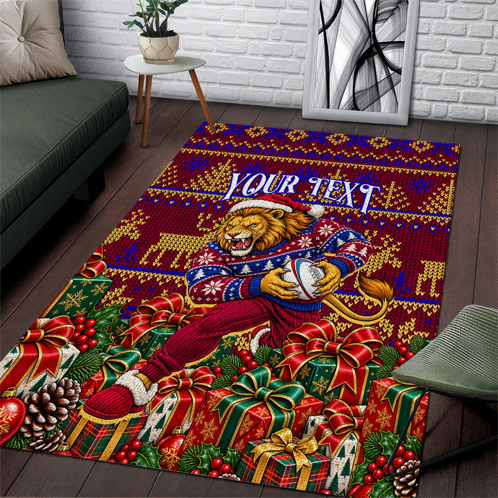 Personalized Brisbane Lions Christmas Area Rug Australian Football Mascot - Ugly Xmas Pattern Festive
