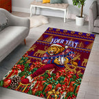 Personalized Brisbane Lions Christmas Area Rug Australian Football Mascot - Ugly Xmas Pattern Festive