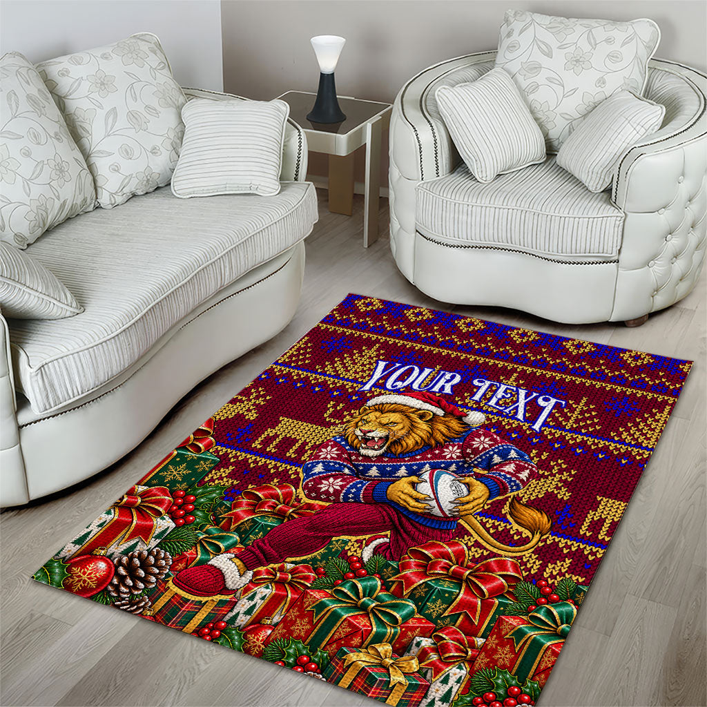 Personalized Brisbane Lions Christmas Area Rug Australian Football Mascot - Ugly Xmas Pattern Festive
