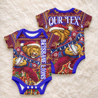 Personalized Brisbane Lions Christmas Baby Onesie Australian Football Mascot - Ugly Xmas Pattern Festive