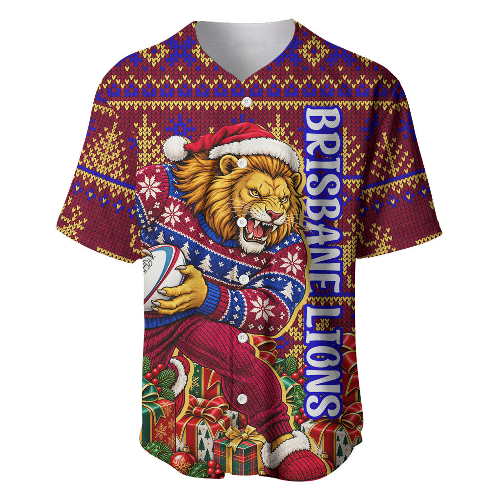Personalized Brisbane Lions Christmas Baseball Jersey Australian Football Mascot - Ugly Xmas Pattern Festive