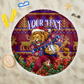 Personalized Brisbane Lions Christmas Beach Blanket Australian Football Mascot - Ugly Xmas Pattern Festive