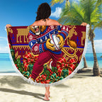Personalized Brisbane Lions Christmas Beach Blanket Australian Football Mascot - Ugly Xmas Pattern Festive
