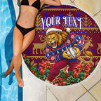 Personalized Brisbane Lions Christmas Beach Blanket Australian Football Mascot - Ugly Xmas Pattern Festive