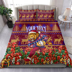 Personalized Brisbane Lions Christmas Bedding Set Australian Football Mascot - Ugly Xmas Pattern Festive