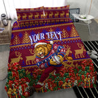 Personalized Brisbane Lions Christmas Bedding Set Australian Football Mascot - Ugly Xmas Pattern Festive