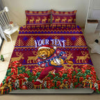 Personalized Brisbane Lions Christmas Bedding Set Australian Football Mascot - Ugly Xmas Pattern Festive