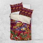 Personalized Brisbane Lions Christmas Bedding Set Australian Football Mascot - Ugly Xmas Pattern Festive