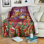 Personalized Brisbane Lions Christmas Blanket Australian Football Mascot - Ugly Xmas Pattern Festive