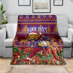 Personalized Brisbane Lions Christmas Blanket Australian Football Mascot - Ugly Xmas Pattern Festive