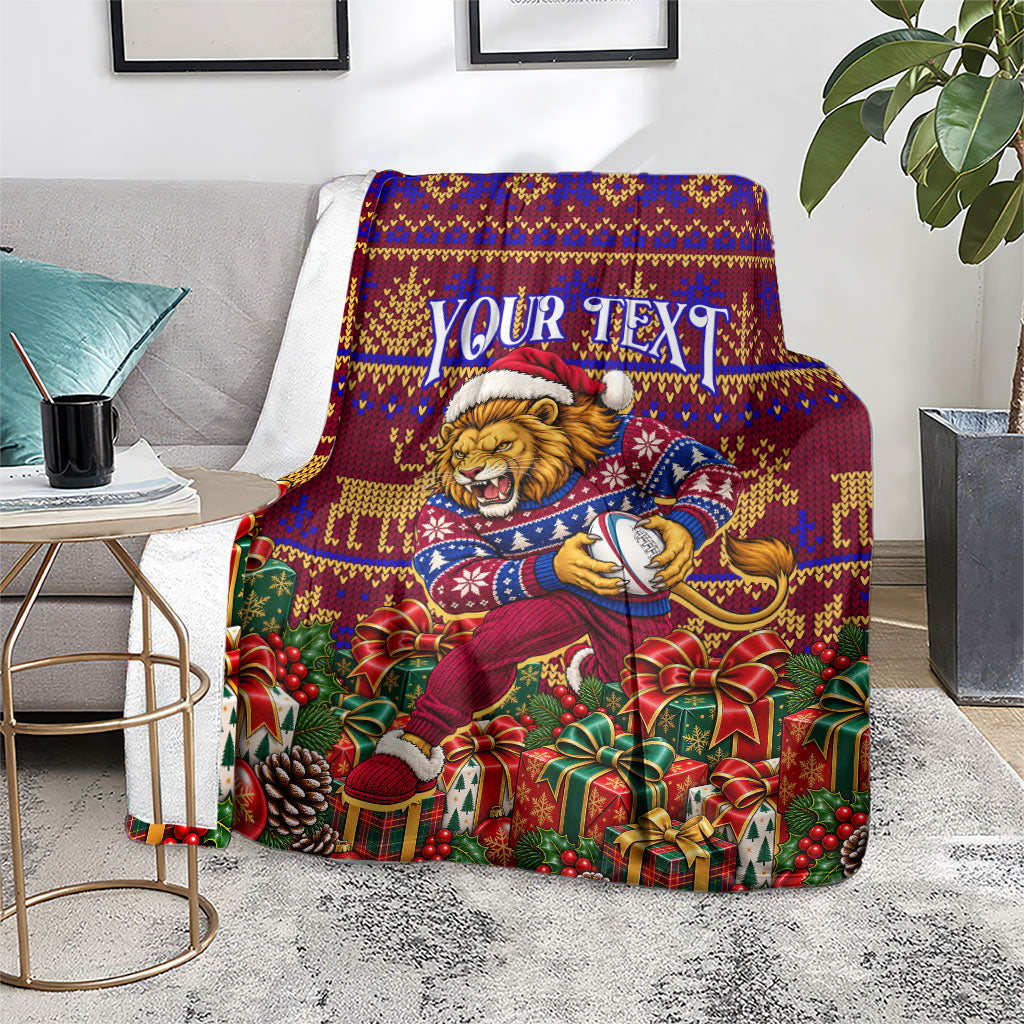 Personalized Brisbane Lions Christmas Blanket Australian Football Mascot - Ugly Xmas Pattern Festive