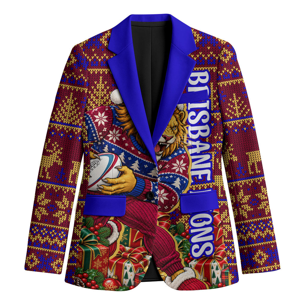 Personalized Brisbane Lions Christmas Blazer Australian Football Mascot - Ugly Xmas Pattern Festive