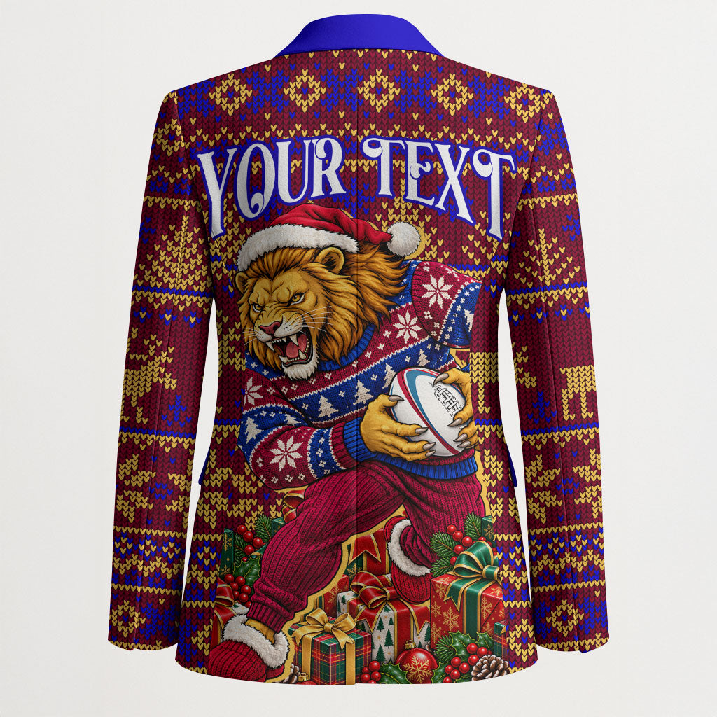 Personalized Brisbane Lions Christmas Blazer Australian Football Mascot - Ugly Xmas Pattern Festive