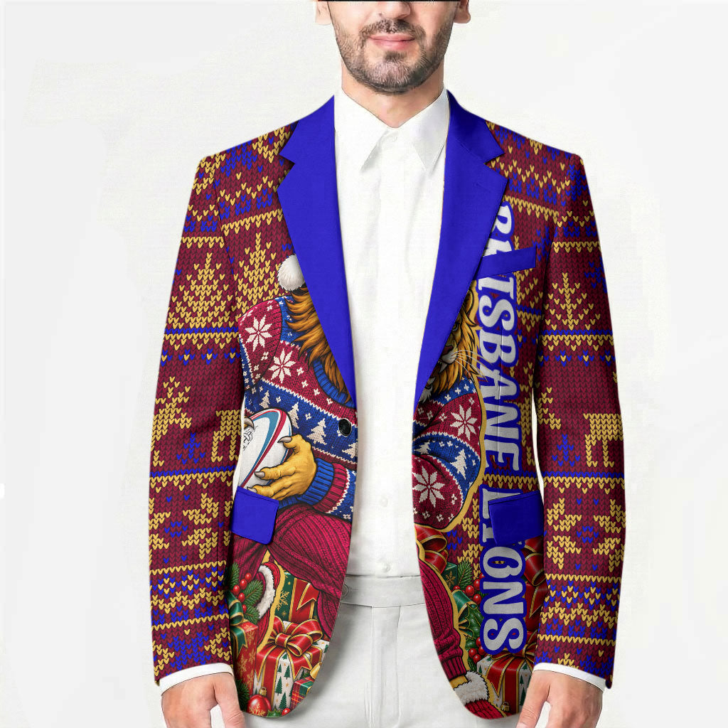 Personalized Brisbane Lions Christmas Blazer Australian Football Mascot - Ugly Xmas Pattern Festive