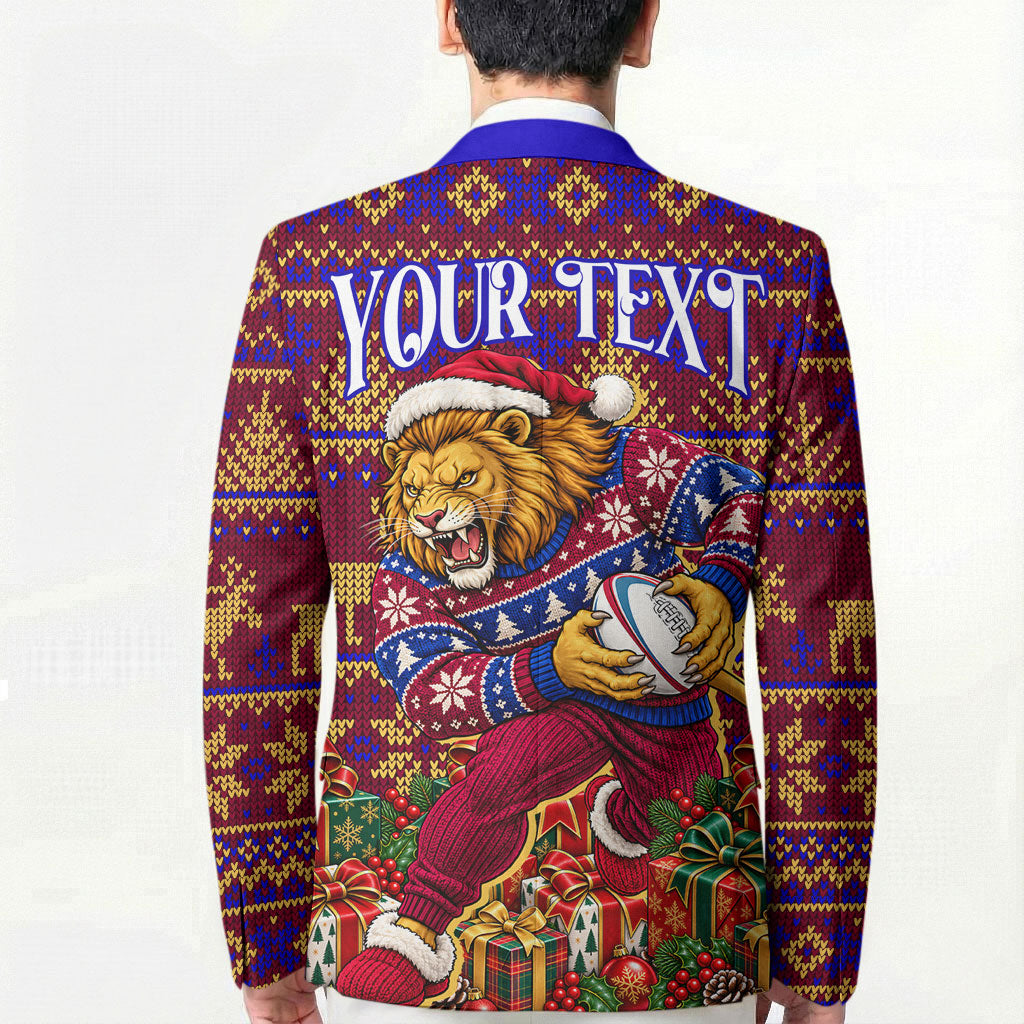 Personalized Brisbane Lions Christmas Blazer Australian Football Mascot - Ugly Xmas Pattern Festive