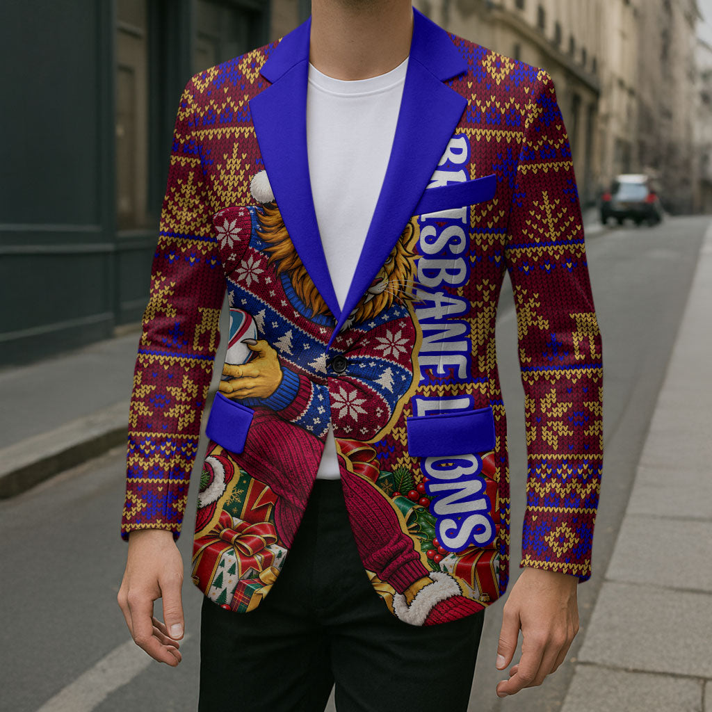 Personalized Brisbane Lions Christmas Blazer Australian Football Mascot - Ugly Xmas Pattern Festive