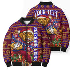 Personalized Brisbane Lions Christmas Bomber Puffer Jacket Australian Football Mascot - Ugly Xmas Pattern Festive