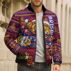 Personalized Brisbane Lions Christmas Bomber Puffer Jacket Australian Football Mascot - Ugly Xmas Pattern Festive