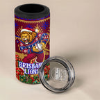Personalized Brisbane Lions Christmas 4 in 1 Can Cooler Tumbler Australian Football Mascot - Ugly Xmas Pattern Festive