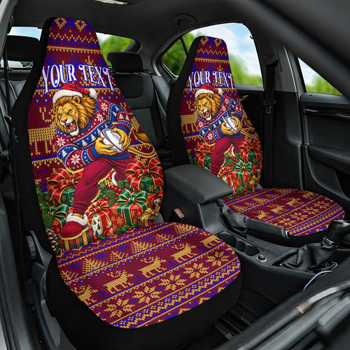 Personalized Brisbane Lions Christmas Car Seat Cover Australian Football Mascot - Ugly Xmas Pattern Festive