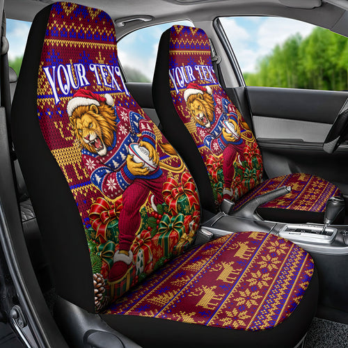 Personalized Brisbane Lions Christmas Car Seat Cover Australian Football Mascot - Ugly Xmas Pattern Festive