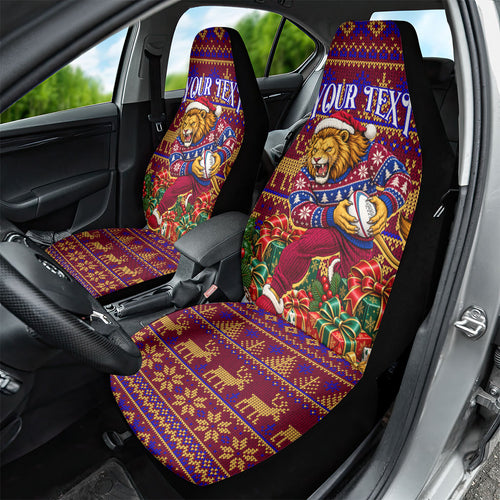 Personalized Brisbane Lions Christmas Car Seat Cover Australian Football Mascot - Ugly Xmas Pattern Festive