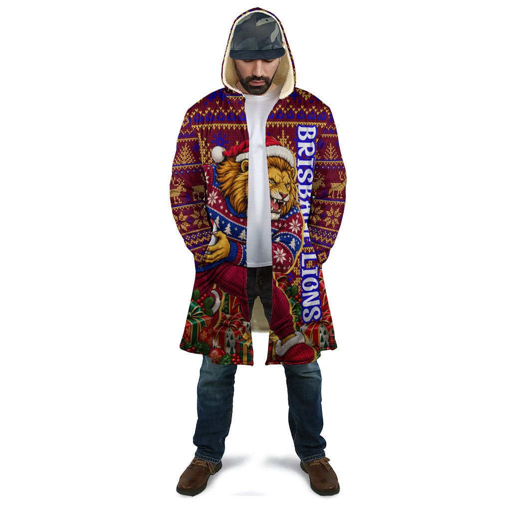Personalized Brisbane Lions Christmas Cloak Australian Football Mascot - Ugly Xmas Pattern Festive