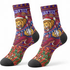 Personalized Brisbane Lions Christmas Crew Socks Australian Football Mascot - Ugly Xmas Pattern Festive